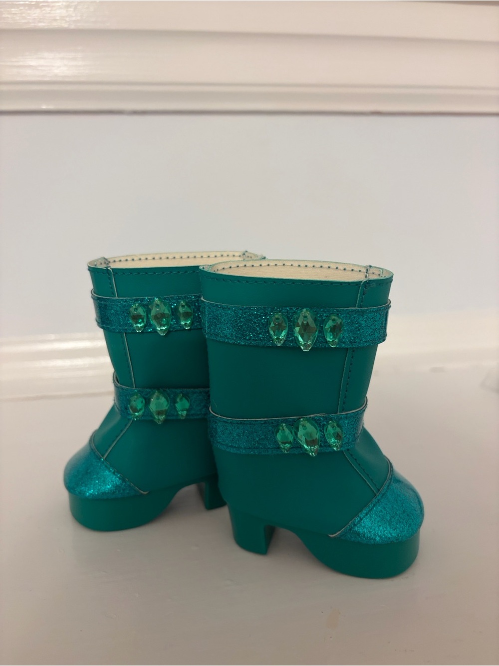 American Girl Teal Patterned Romper with Teal Boots & Headband - Picture 4 of 8